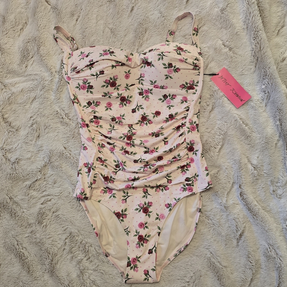 Betsey Johnson Light Pink Rose-Print One-Piece Swimsuit